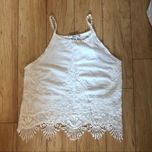 White embroidered lace camisole tank top